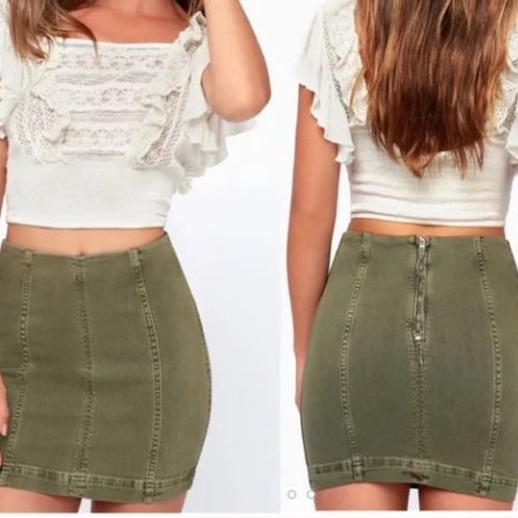 Free People Modern Femme Denim Skirt in Olive Size 2 - Picture 2 of 2